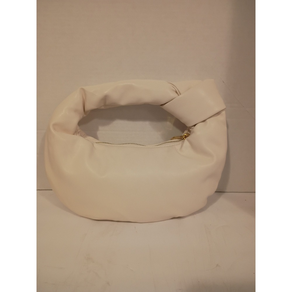 Melie Bianco Ivory Vegan Leather Knotted‎ Hobo Bag Cream Slouchy Handbag